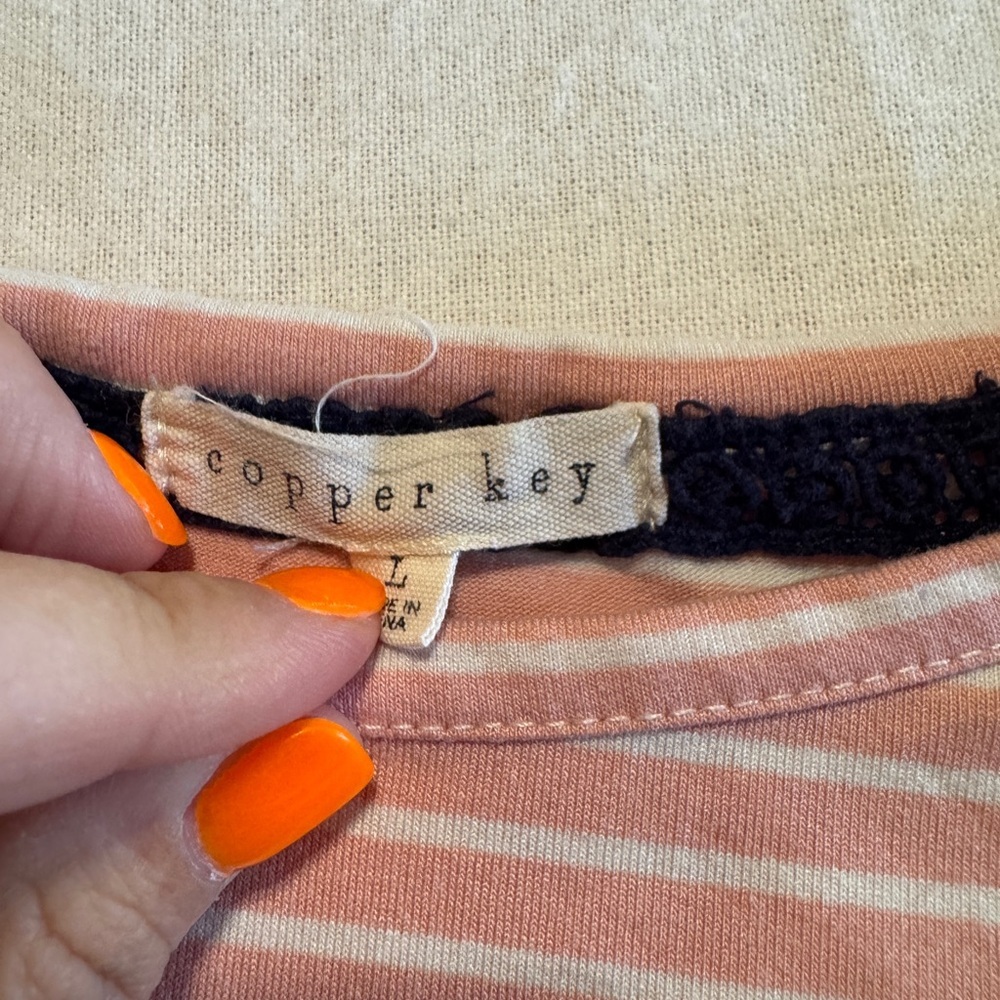 Copper Key Girls Size‎ Large Pink Striped Ruffle Sleeve Top - Picture 3 of 6